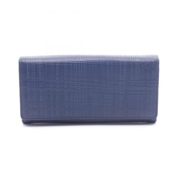 LOEWE LINEN bifold long wallet in leather navy for women